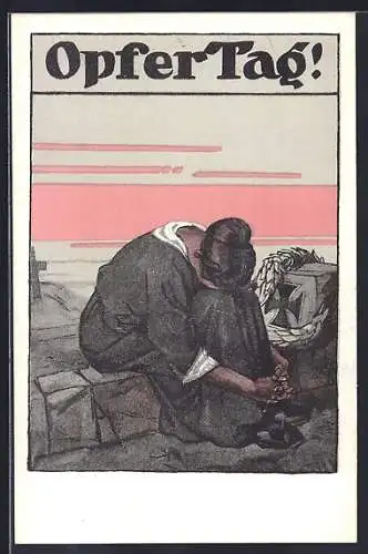 AK Bayerisches Landeskomitée vom Roten Kreuz, Opfertag 1917, Trauernde Frau am Grab