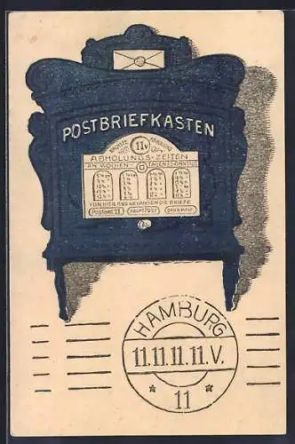 AK Postbriefkasten mit Abholungszeiten, Datum 11.11.1911, Hamburg 11