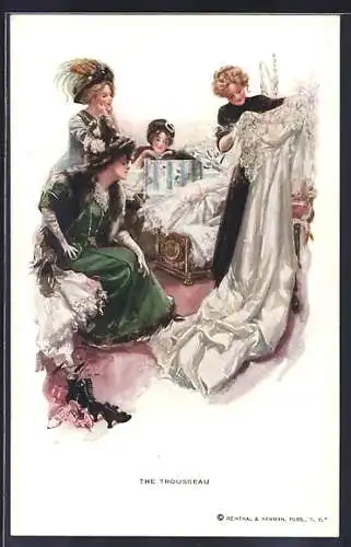 Künstler-AK Harrison Fisher: The Trousseau, Auf Brautkleid suche