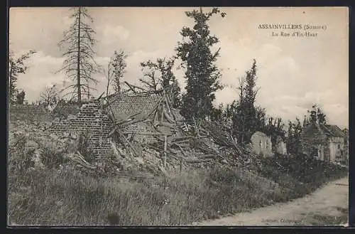 AK Assainvillers, La Rue d`En-Haut après destruction