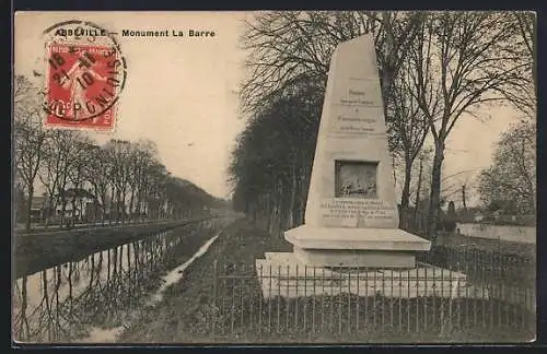 AK Abbeville, Monument La Barre et le canal bordé d`arbres