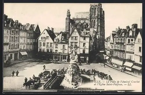 AK Abbeville, La Place de l`Amiral Courbet et l`Église Saint-Vulfran