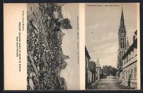 AK Rollot, Rue Saint-Nicolas avant et après la guerre