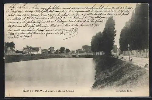 AK Saint-Valery, Avenue de la Gare et canal bordé d`arbres