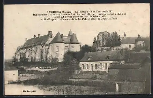 AK Lucheux, Le Château, Vue d`ensemble des ruines historiques du château fort du Comte de St Pol