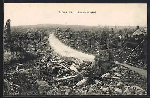 AK Moreuil, Rue de Morisel après destruction