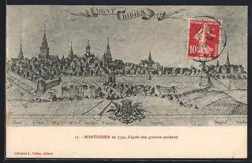 AK Montdidier, Vue en 1740 d`après une gravure ancienne