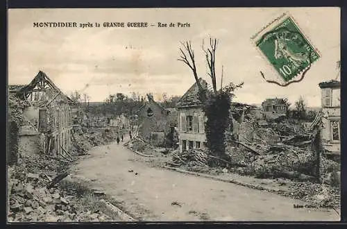 AK Montdidier, après la Grande Guerre, Rue de Paris