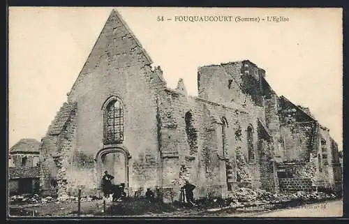 AK Fouquaucourt, L`Église en ruines après la guerre