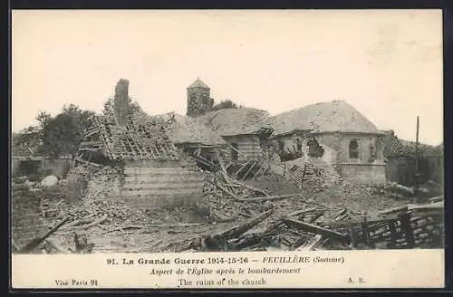 AK Feuillère, Aspect de l`église après le bombardement