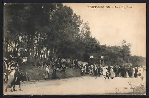 AK Fort-Mahon, Les Sapins avec des promeneurs dans la forêt