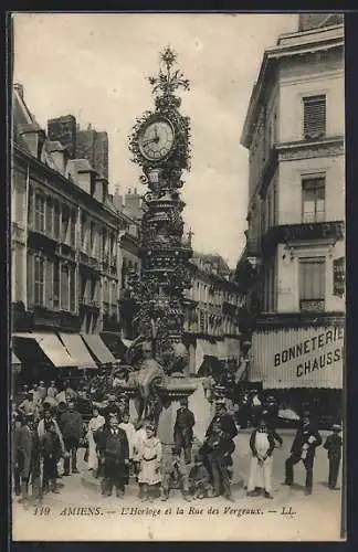 AK Amiens, L`Horloge et la Rue des Vergeaux