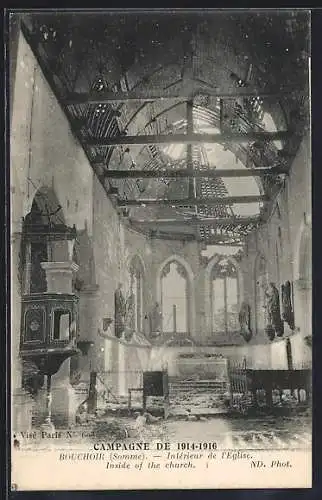 AK Bouchoir, Intérieur de l`Église pendant la Campagne de 1914-1916