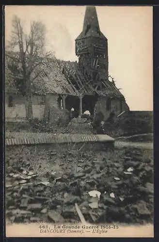 AK Dancourt, L`Église pendant la Grande Guerre 1914-16
