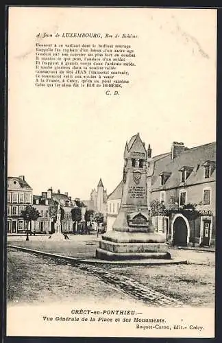 AK Crécy-en-Ponthieu, Vue générale de la place et des monuments