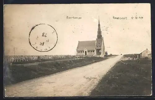 AK Rancourt, Église au bord de la route champêtre