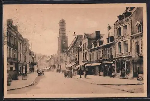 AK Doullens, Rue du Bourg et la Tour de l`Horloge