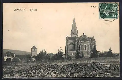 AK Bonnay, Églises et paysage environnant