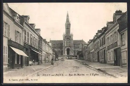 AK Ailly-sur-Noye, Rue St-Martin et l`église Saint-Martin
