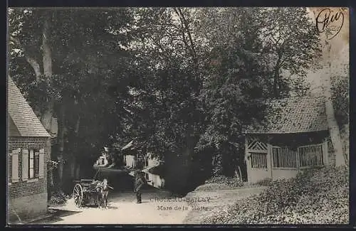 AK Croix-au-Bailly, Mare de la Motte avec charrette et chevaux