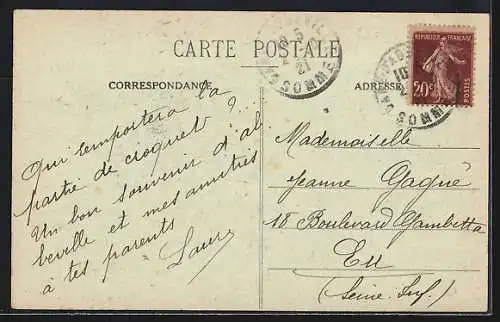 AK Abbeville, Place de l`Amiral Courbet, Restauration des Maisons bombardées