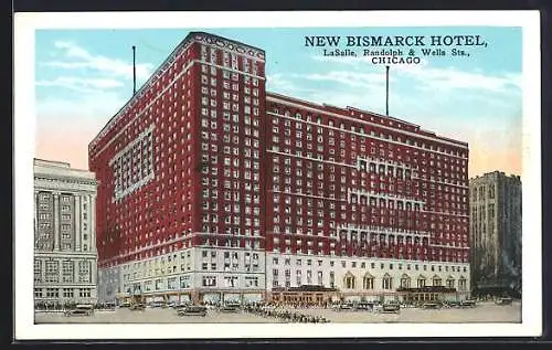 AK Chicago, IL, New Bismarck Hotel, LaSalle, Randolph & Wells Sts.