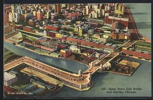 AK Chicago, IL, Outer Drive Link Bridge and Skyline