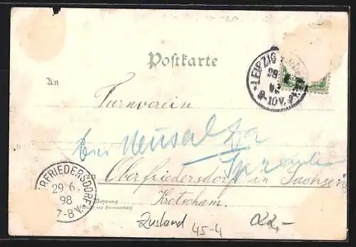 Lithographie Porträt von Turnvater Jahn, Gruss vom Turnfest, Gut Heil
