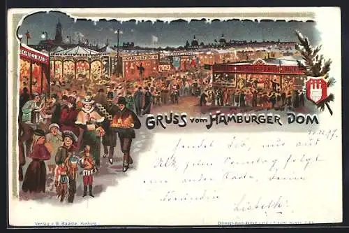 Lithographie Hamburg-St. Pauli, Heiligengeistfeld beim Hamburger Dom, Volksfest