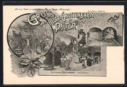 AK Wien, Prater, Die electrische Grottenbahn mit Nympfen-Grotte