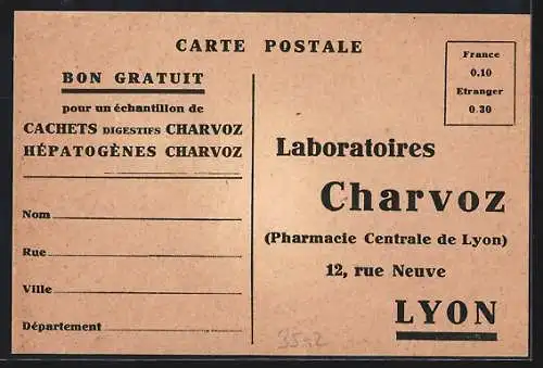 AK Lyon, Hépatogènes Charvoz, Laboratoires Charvoz, 12 Rue Neuve, Reklame