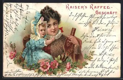 AK Mutter mit ihrer Tochter auf dem Arm, Kaiser`s Kaffee-Geschäft