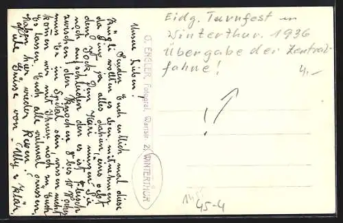 Foto-AK Winterthur, Eidg. Turnfest 1936, Übergabe der Zentralfahne