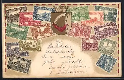 AK Bosnien-Herzegowina, Briefmarken und Wappen