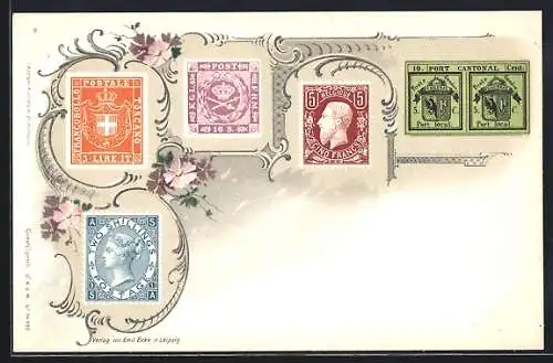 AK Belgique, Briefmarken mit Blumen