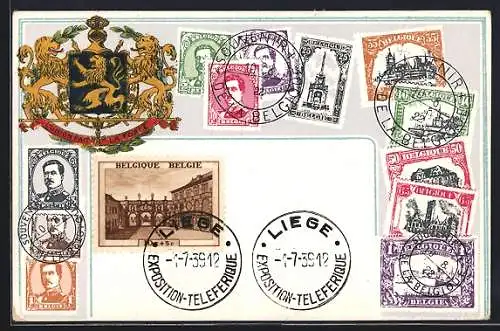 AK Belgique, Briefmarken mit Wappen