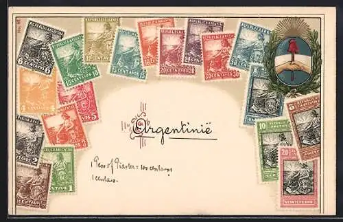 AK Argentinia, Briefmarken mit Wappen