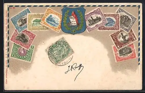 AK Guatemala, Briefmarken mit Wappen