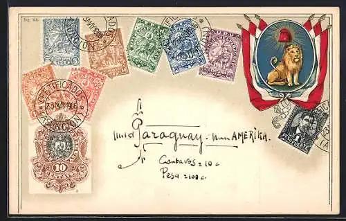 AK Paraguay, Briefmarken mit Wappen