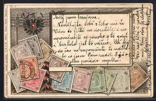 AK Österreich, Briefmarken mit Wappen