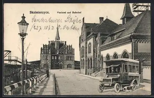 AK Skalmierzyce, Postamt und Bahnhof