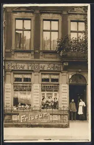 Foto-AK Trier, Frisier-Salon von August E. Müller in der Bahnhofstrasse 5