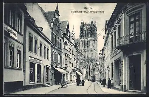 AK Münster / Westfalen, Frauenstrasse mit Ueberwasserkirche