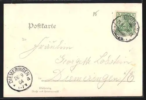 AK Auenheim / Baden, Rathaus und Kirche, Handlung, Schulhaus, Kriegerdenkmal
