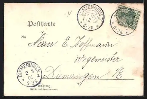 AK Auenheim / Baden, Gasthaus, Schulhaus, Rathaus und Kirche, Kriegerdenkmal
