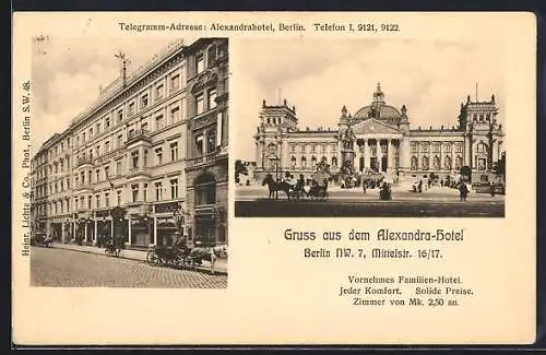 AK Berlin, Alexandra-Hotel in der Mittelstrasse 16 /17