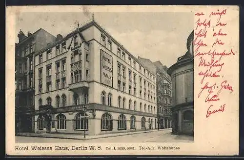 AK Berlin, Hotel Weisses Haus in der Krausenstrasse 1