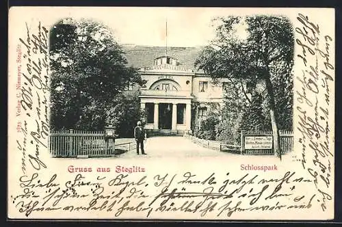 AK Berlin-Steglitz, Schloss-Restaurant und Hotel, Schlosspark