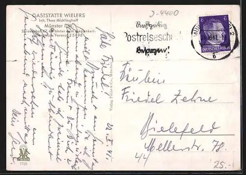 AK Münster i. W., Gaststätte Wielers, Inh. Theo Micklinghoff, Spiekerhof 47 /49