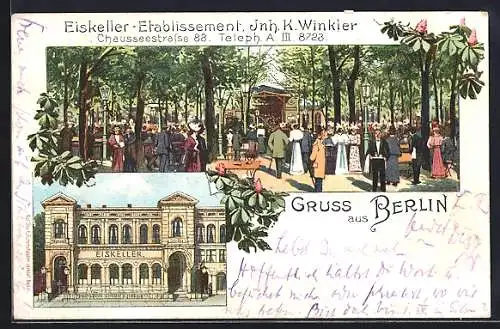 Lithographie Berlin, Gasthaus Eiskeller, Chausseestrasse 88